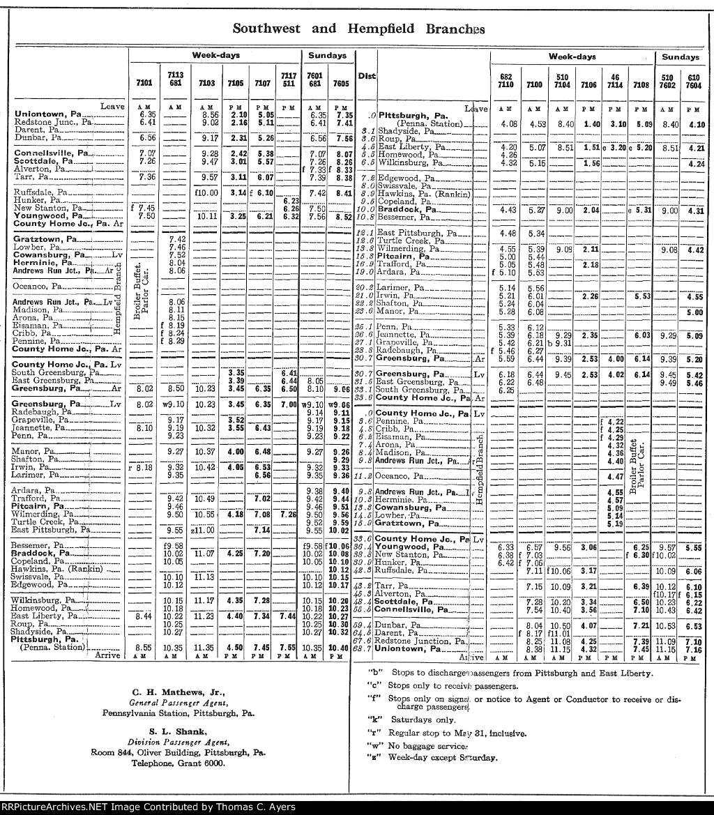 PRR Time Table: Pittsburgh Division, Side B, Frame #5 of 6, 1926